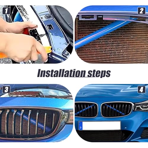 Image of 2 PCS Grille Inserts Trims, V Brace Wrap Covers with Adhesive, Snap-On Design Front Grill Stripes Inserts, Compatible with BMW 34567 Series X12345 (Blue)