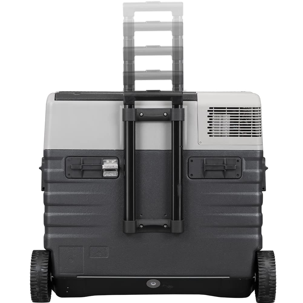 Frigorifero portatile con Compressore 12V 220V, Frigo Congelatore con Ruote, AC-DC 12/24 V, ideale per Auto, Camper, Barca, Viaggi, Picnic, Maniglia Ergonomica e Manici Laterali (62 Litri)