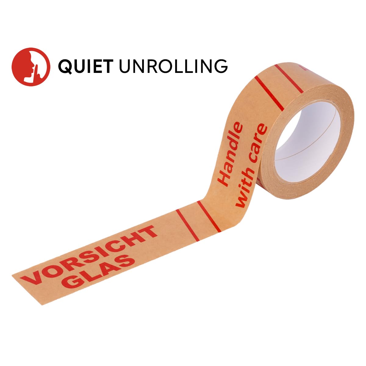 verpacking 36 Rollen Papierklebeband Vorsicht Glas Paketband aus Papier Klebeband 50 m leise abrollend Packband