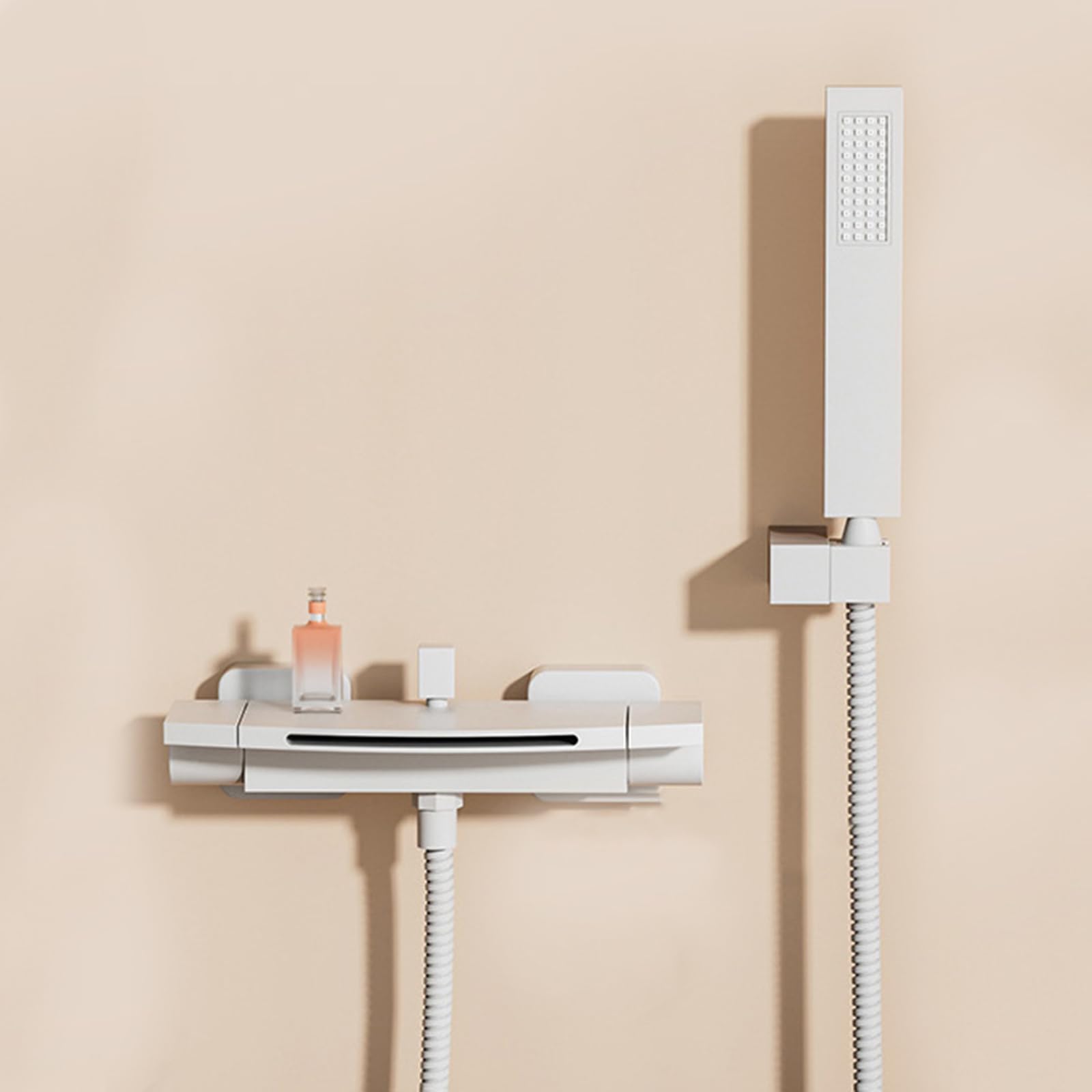JYBNBBE Waterfall Bath Mixer Taps with Shower Hot and Cold Brass Wall Mounted Bath Mixer Tap with Shower Attachment White (White A)