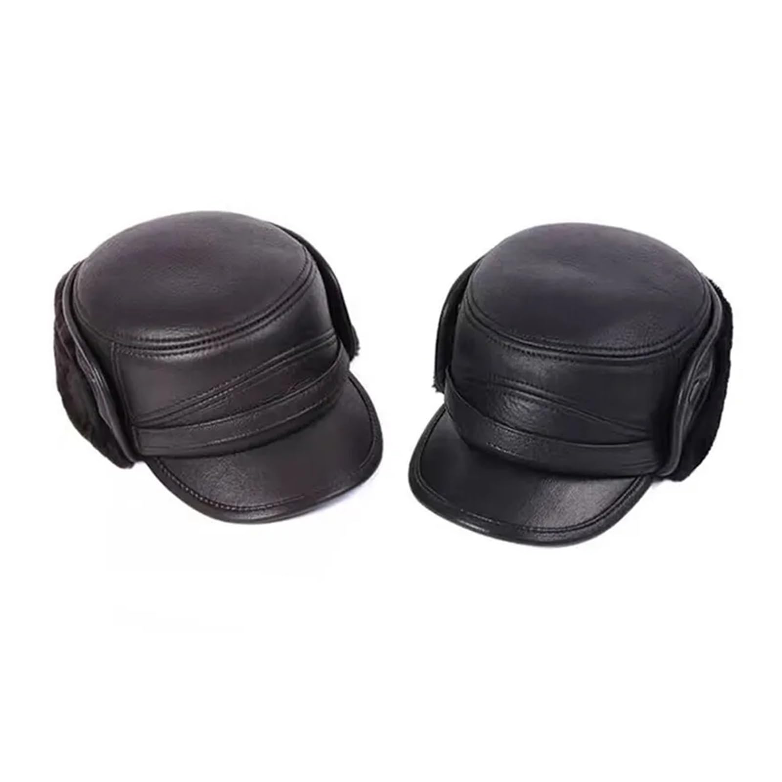 Sombrero de Hombre Espesar Gorras de béisbol de Piel de Cuero Real con Orejas cálido Sombreros de papá Bombardero
