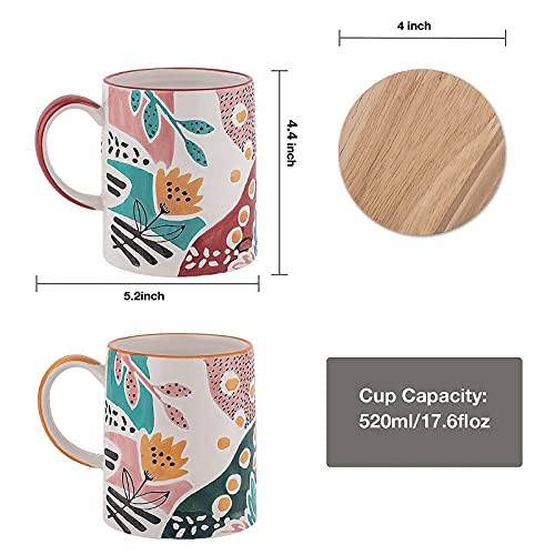 Taimei Teatime Ceramic Coffee Mug With Lid, Mug Set Of 2, 17.6Oz Coffee Mug With Handle, Large Mug For Coffee Latte, Tea, Handpainted Floral Mugs For Women, Dishwasher Safe And Microwaveable #TOP1