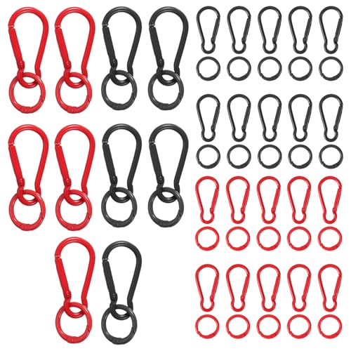PATIKIL 30 Pcs Metal Keychain Clips Set, Small Keychain with O Ring Key Chain Hook for Rock Climbing Hiking Camping Travel Indoor Outdoor Activities, Black/Red