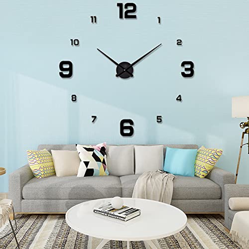 UBAYMAX 3D Silencieuse Grande Horloge Pendule Murale Stiker Decoratin DIY Geante Moderne Pendule Decorative Adhesif Miroir Murale sans Cadre 120/80 cm pour Salon Chambre Cuisine Bureau (Noir 1)
