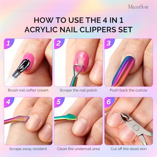Image of MelodySusie 4 in 1 Stainless Steel Acrylic Nail Tool Kit, Rainbow