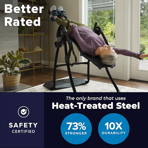 Teeter FitSpine LX9 Inversion Table, Deluxe Easy-Reach Ankle Lock, Decompression Surface for Back Pain Relief, Integrated Accessories, UL Safety Certified, Heavy-Duty 300 lb Capacity, FDA Registered3