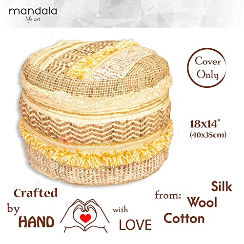Mandala-Life-ART-Moroccan-Pouf-Ottoman-Cover-Pure-Wool-and-Cotton-Mix-18x18x14-inches-Artisan-Hand-Embroidery-Patch-Work-Boho-Furniture-Luxury-Pouffe-Cushion Mandala Life ART Moroccan Pouf Ottoman Cover Pure Wool and Cotton Mix 18x18x14 inches Artisan Hand Embroidery Patch Work Boho Furniture Luxury Pouffe Cushion