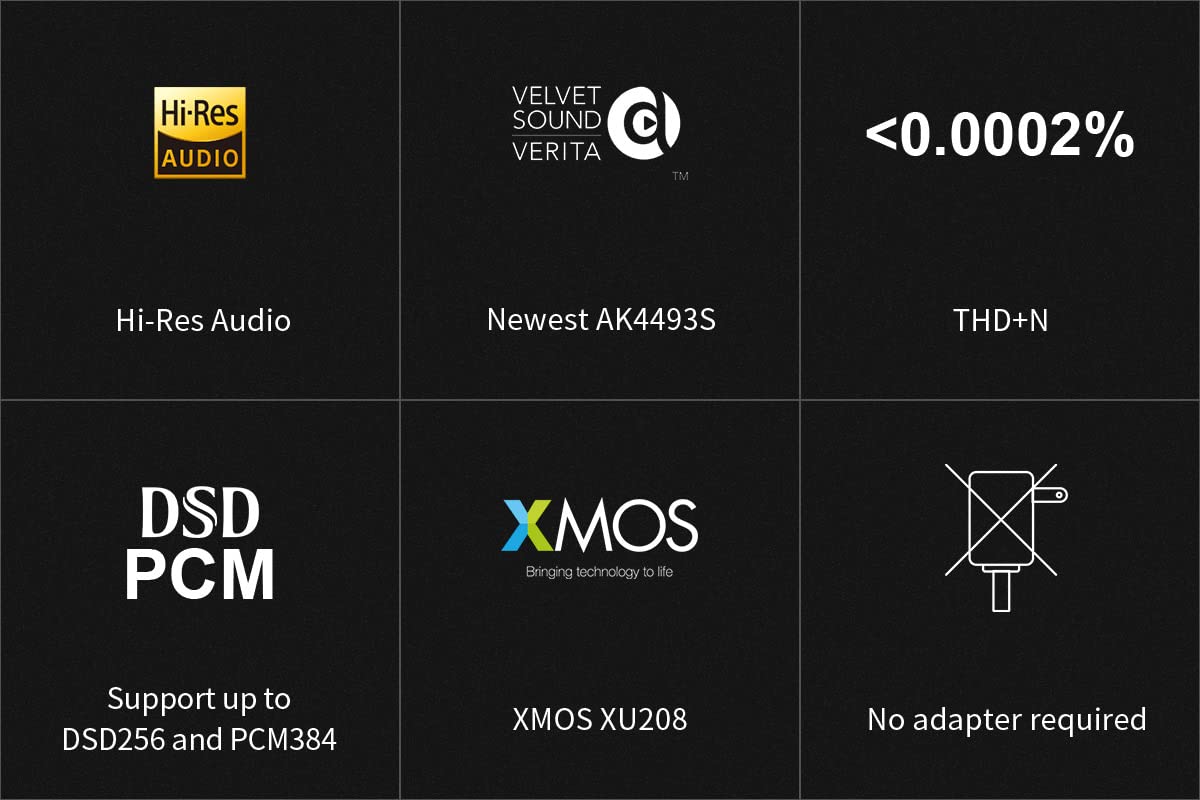 Topping DX1 prend en charge jusqu'à DSD256 et PCM384 THD+N < 0,0002 % XMOS XU208 AK4493S 2 réglages de gain audio haute résolution DAC et amplificateur de casque (noir)