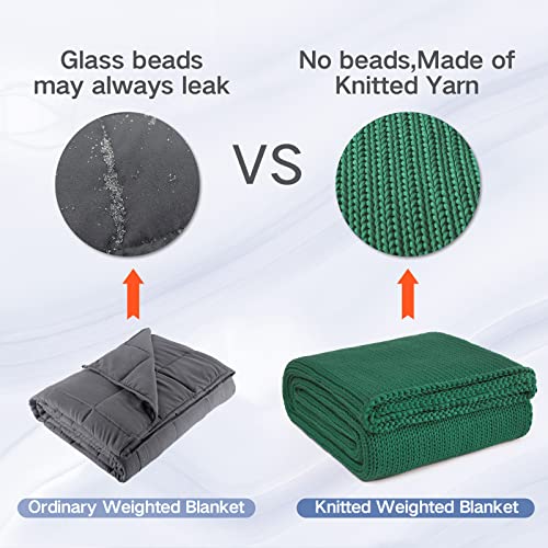 Guohaoi Knitted Weighted Blanket for Adults (Green 50"x75" 12lbs) No Beads Cooling Throw Blanket for Hot Sleepers, Home Decor Breathable Chunky Knit Heavy Blanket Use on Full Size Bed