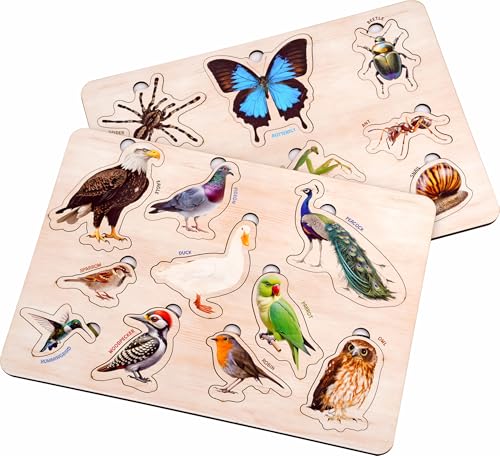 Image of SPARTAN KIDS Wooden Birds & Insect Puzzle (Set of 2) Educational Montessori 3D Puzzle for Kids Ages 3+, Colorful Early Learning Toy for Toddlers, Boys & Girls