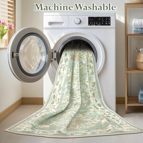 Tortania Area Rug Living Room Rugs - 5x7 Washable Boho Rug Vintage Oriental Distressed Farmhouse Large Thin Indoor Carpet for Living Room Bedroom Under Dining Table Home Office - Light Green