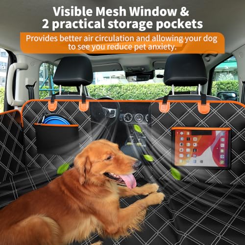 Image of KYG Hard Bottom Dog Hammock for Car, Back Seat Extender, Dog Car Seat Cover for Back Seat Waterproof with Mesh Window and Storage Pocket Travel Bed For Cars Medium SUVs