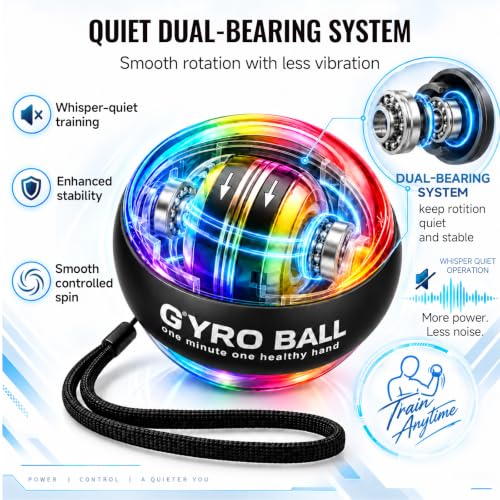 Auto Start Gyro Ball Wrist Trainer, Forearm Exerciser & Grip Strengthener for Hand, Finger & Arm, Beginner Friendly with LED Light & Storage Bag for Home Gym & Sports - image 4