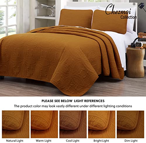 Image of Chezmoi Collection Austin 3-Piece Oversized Bedspread Coverlet Set (King, Spice)