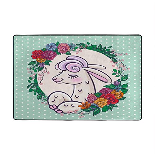 Tapis en tissu polyester design moderne CHEHONG portrait de lama fleuri