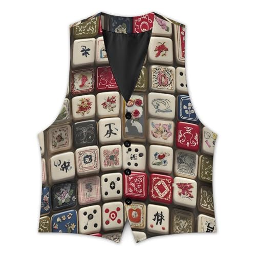 Funny Mahjong Men's Suit Vest Slim Fit Business Dress Party Pattern Waistcoat Vest Top3