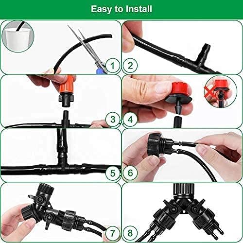 Drip Irrigation Kit, Aiglam Garden Watering System 98FT Garden Irrigation System 1/4" Blank Distribution Tubing Adjustable Automatic Drip Irrigation Kits for Greenhouse, Flower Bed, Patio Plants