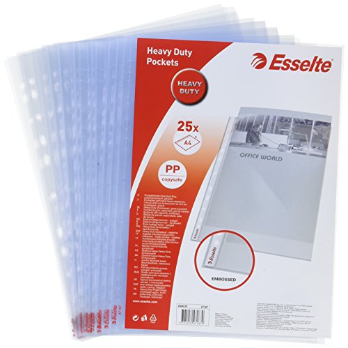 Esselte Tasca Perforata Resistente, Confezione Da 25, Può Contenere Fino A 20 Fogli A4, Trasparente, Materiale Pp 115 Micron, 47187