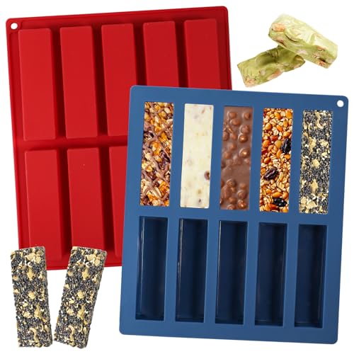 Webake Müsliriegel Backform Silikon 2 Stück 10 Mulden 50g LFGB Silikonform Müsliriegel Müsliriegelform Riegel Form Riegelform Schokoladenforme Rechteckige Für Schokoriegel Käsekuchen