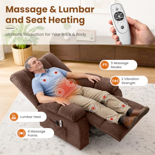 Image of BOSMILLER Electric Power Lift Recliner Chair Sofa with Massage and Heat for Elderly,Lift Chair with Front Pocket & Side Pockets for Living Room