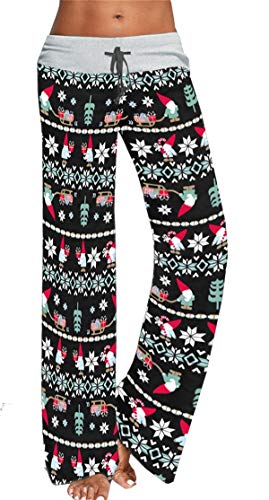 Smile Fish Pantalon de pyjama pour femme - Taille haute - Jambe large - Cordon de serrage - Noir - 44 Cover