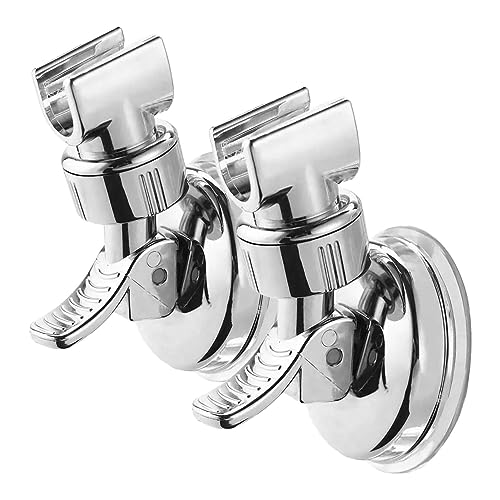 DASNTERED 2 Pièces Support Douchette Ventouse, Support de Douche à Rotation 360 °, Support de Pomme de Douche réglable Amovible - sans perçage - pour la Maison, l'hôtel, la Salle de Bain(Argent)