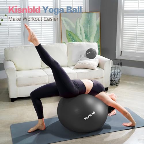 Image of kisnbld Exercise Ball, Extra Thick Yoga Ball for Workout Pregnancy Stability, 4 Sizes Anti-Burst Balance Ball with Foot Pump - Heavy Duty Fitness Ball Chair for Office, Home & Gym