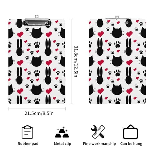 Porte document avec clip chat pattes coeur pour bureau et etude
