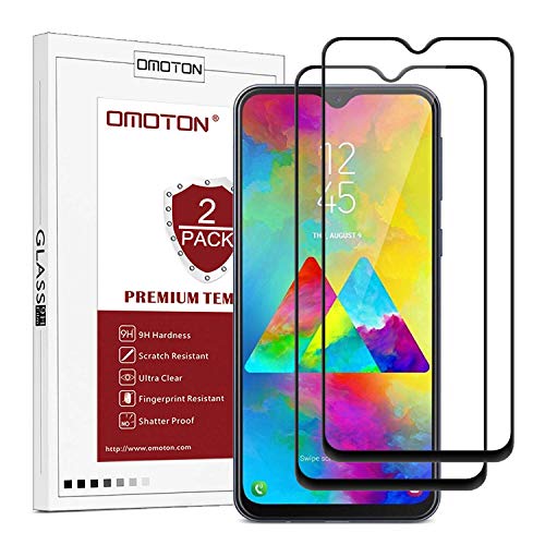 OMOTON Protector Pantalla para Samsung Galaxy M20 Cristal Templado Samsung Galaxy M20, Cobertura Máxima, HD, Anti-Burbujas, Anti-arañazos, Anti-despegamiento, con Bordes Negros [2 Piezas]