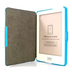 Beschermhoes / klapetui voor Kobo Glo, hardleder / kunststof, plat, magneetsluiting, hemelsblauw / blauw