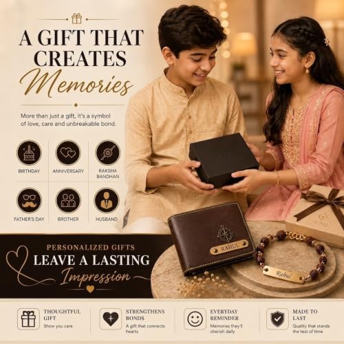 Image of Customized Wallet for Men with Name | Personalized Leather Bifold Wallet with Rakhi | Rakhi Gift for Brother | Premium Gift for Husband, Boyfriend & Brother | Raksha Bandhan