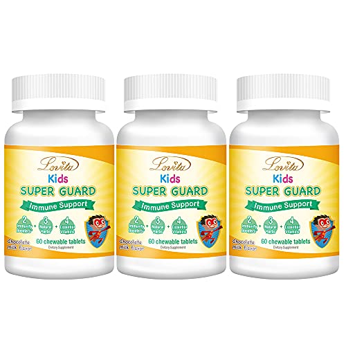 Lovita Kids Immune Support with Vitamin C, Vitamin E, A , and Zinc, Plus Elderberry Extract, Acerola, Rose Hips, Colostrum with Lactoferrin for Kids Growth Support, 60 Chewable Tablets (Pack of 3)