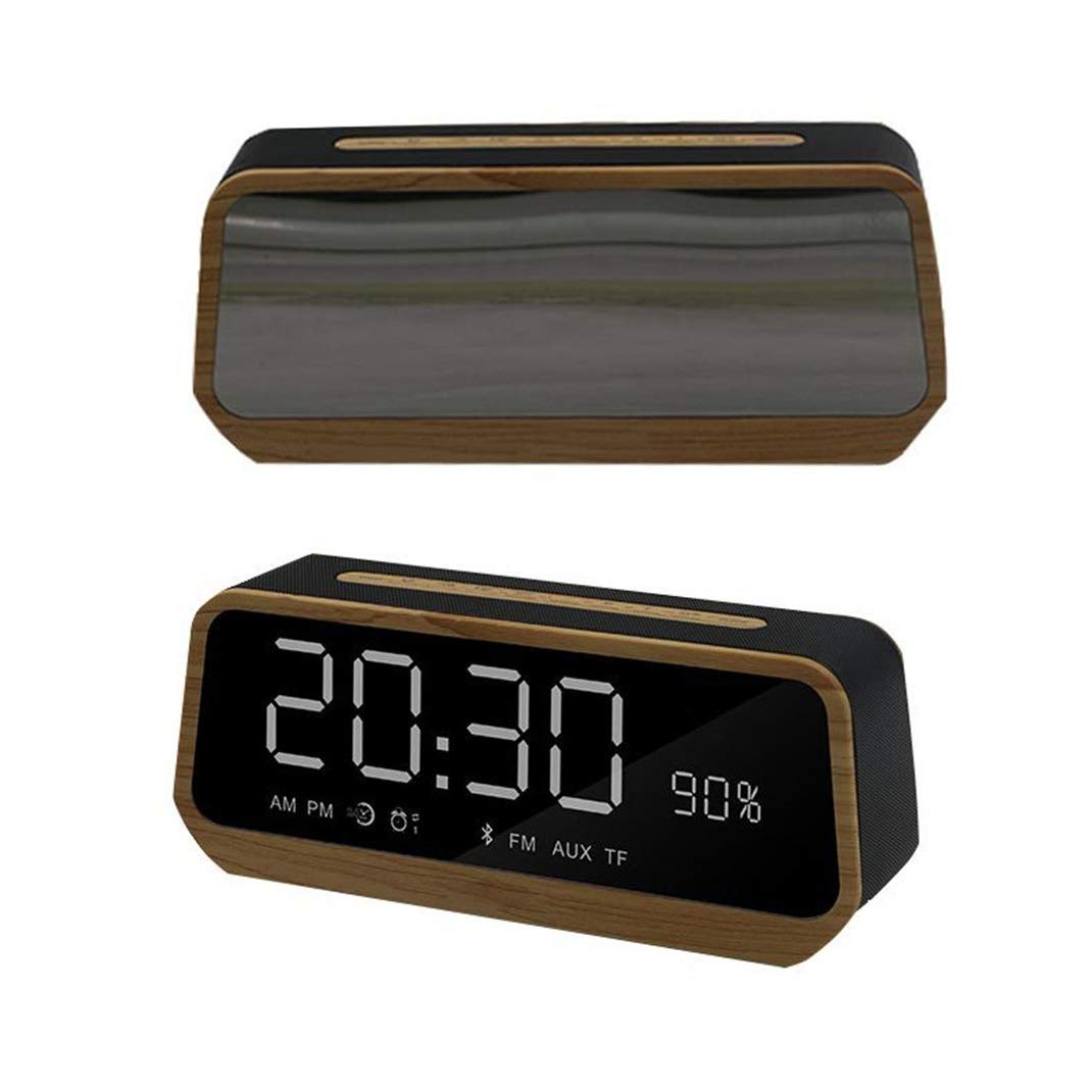 Altavoz Bluetooth inalámbrico Reloj Despertador con Espejo LED, Radio FM Reloj Despertador con Pantalla de Temperatura, Reloj Despertador Inteligente portátil con Brillo Ajustable (Negro)