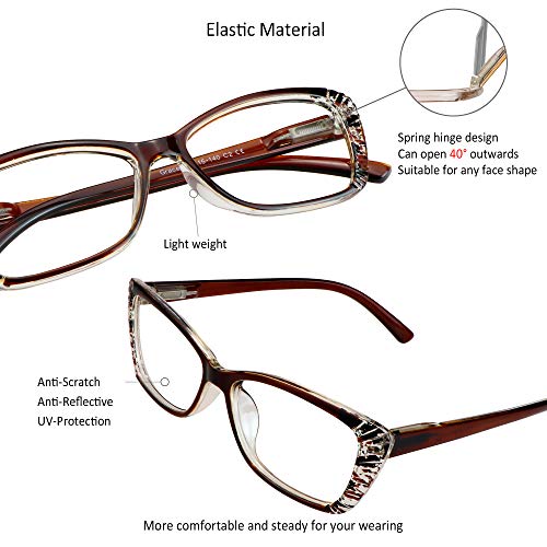 Image of VisionGlobal 5 Pairs Reading Glasses with Spring Hinge, Blue Light Blocking Glasses for Women /Men