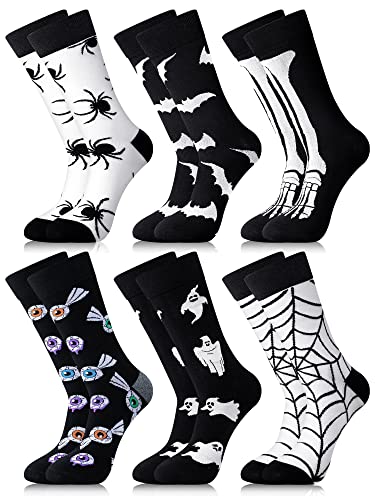 Hotop 6 Pairs Mens Halloween Dress Socks Novelty Ghost Skeleton Spider...