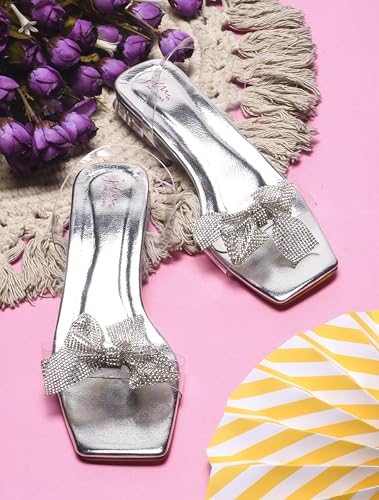 Image of JM LOOKS Women's Transparent Open-Toe Block Heels with Bow (Black)
