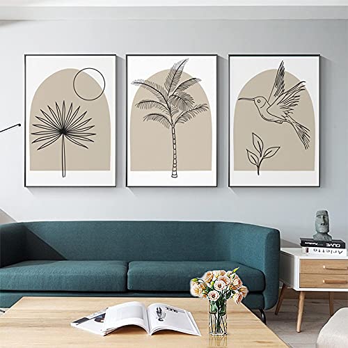 Affiche Palmier et Soleil Abstrait en Toile Tripartite 70x100 cm sans Cadre
