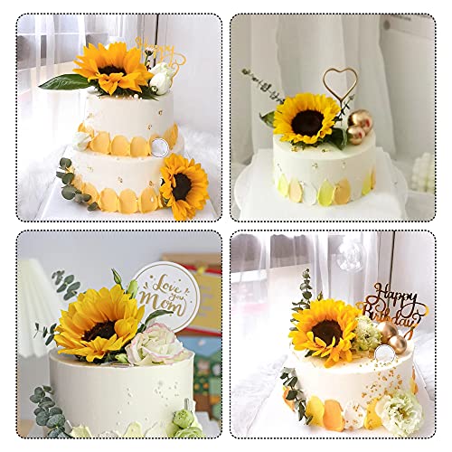 18 Pcs Sunflower Cake Toppers, Sunflower Cake Decoration With Flowers And Eucalyptus Leaves Sunflower Decorations For Birthday Party, Wedding, Baby Shower, Sunflower Party Supplies #TOP6