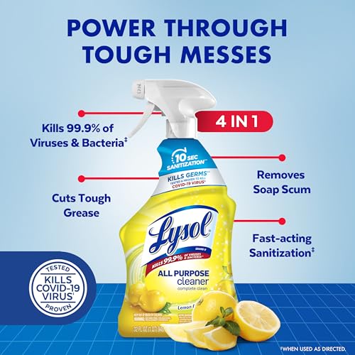 Lysol All Purpose Cleaner Spray, Multi-Purpose Disinfecting Spray, Kitchen & Bathroom Cleaner, Lemon Breeze Scent, 32 Fl Oz