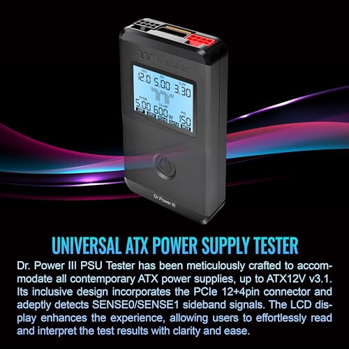 Image of Thermaltake Dr. Power III Pro; ATX Power Supply Tester; Voltage /Continuity /PG; up to ATX12V v3.1 spec; 24pin Main Board /12V-2X6 / 4+4 EPS /6+2 PCIe /SATA /Molex; Color Display; Black; AC-083-OO1NAN-A1