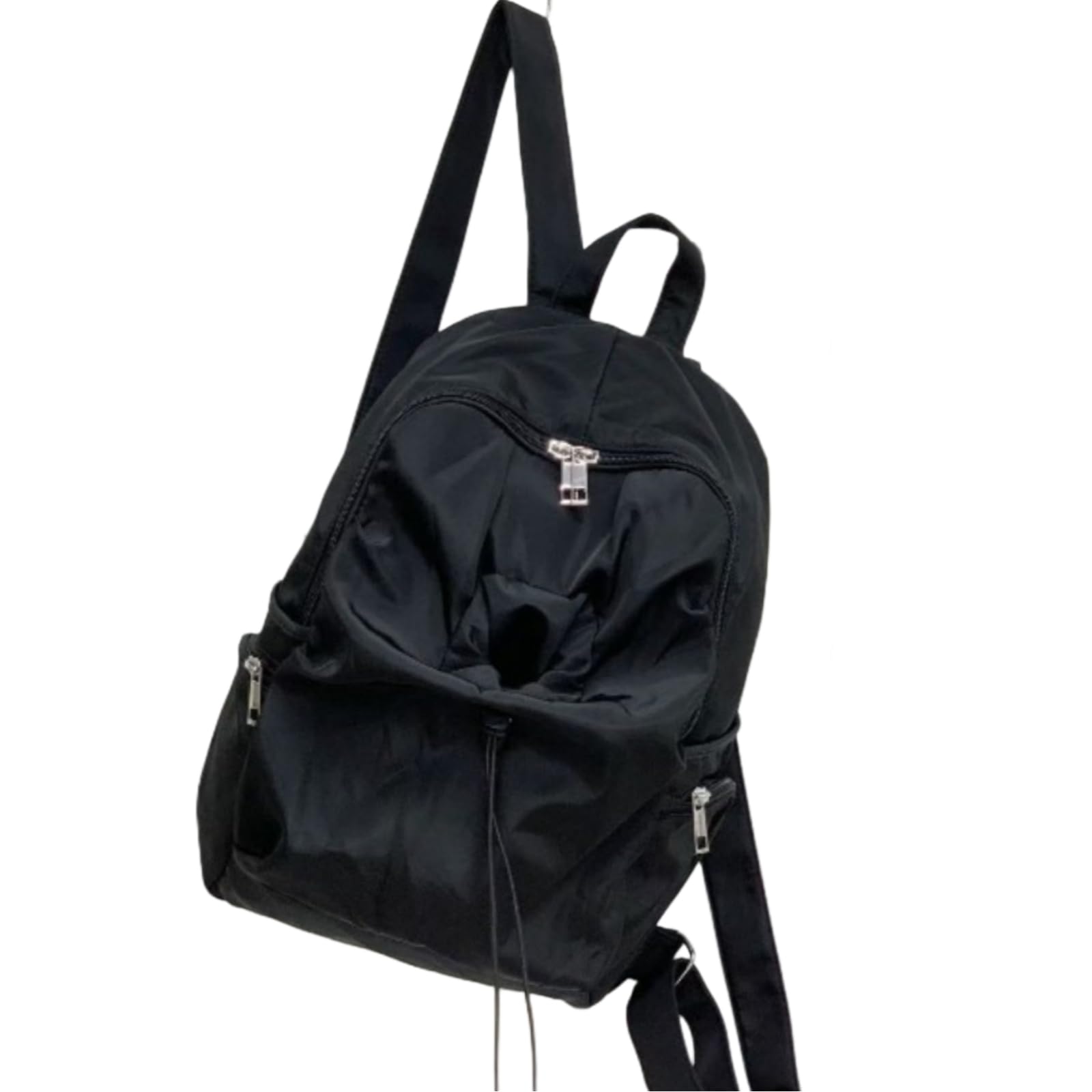 Zaino in Nylon A Cordone Nero, Sacco da Giorno Scolastico Casual di Grande capacità per Il Viaggio Giornaliero degli Adolescenti-Black