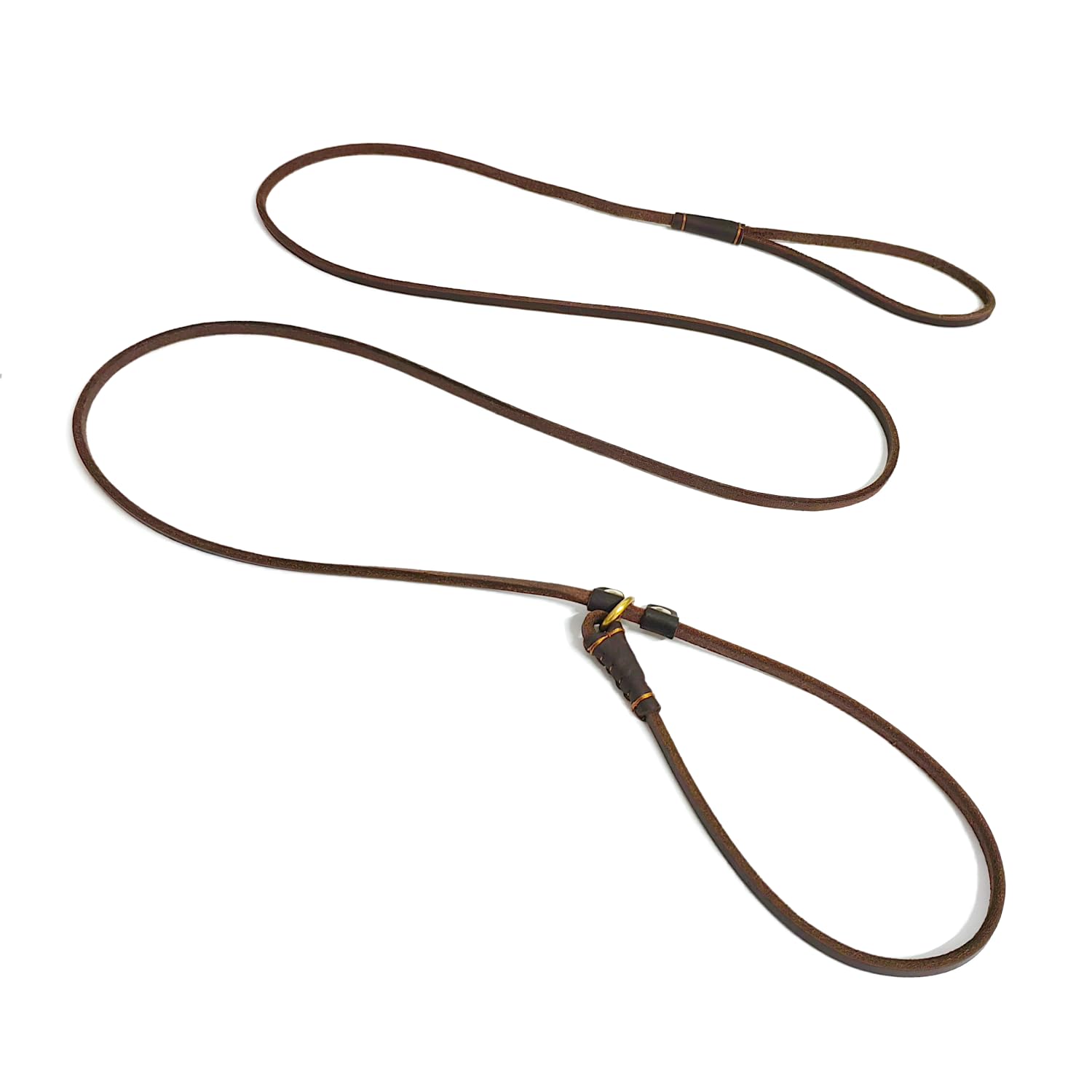 LWBMG Real Leather Slip Lead, Adjustable Dog Training Leash, Soft Genuine Leather for Small Dogs, 5.6 ft x 1/5 inch Brown