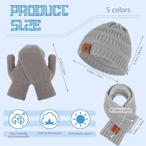 Cuffbow 5 Sets Kids Knit Hat Scarf Gloves Set Soft Warm Hats Winter Scarf Gloves Winter Accessories for Toddler Boys Girls2