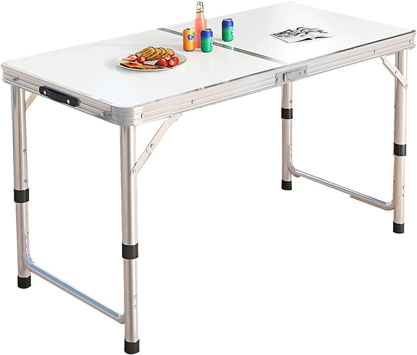 Portable Folding Camping Table 120x60cm, Adjustable Height Aluminum Work Table, Lightweight Foldable Picnic Table for Camping, Garden, BBQ, Outdoor, Travel, Patio, White Single Table-image-40
