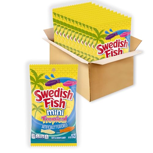 SWEDISH FISH Mini Tropical Soft & Chewy Gummy Candy, Bulk Candy, 12 Bags - image 1