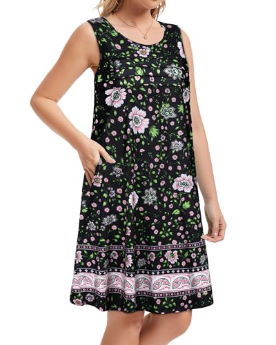 Image of CHICGAL Womens Summer Dresses Casual Loose Pleated Front Tshirt Sleeveless Tank Sundresses with Pockets 2026