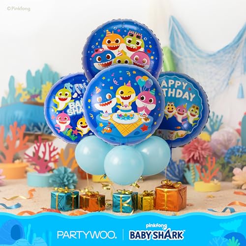 Image of PartyWoo Baby Shark Family Foil Balloons 37pcs Baby Shark Family Blue Round Star Mylar Happy Birthday Letter Balloons for Boys and Girls Under the Sea Kids Birthday Party Decorations