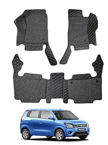 Image of Auto Hub Premium 7D car mat Maruti WagonR (Model: 2019-Till Date), Luxury Double-Stich 7d Car Floor Mat Complete Set, 100% Waterproof and Washable, Color : Black