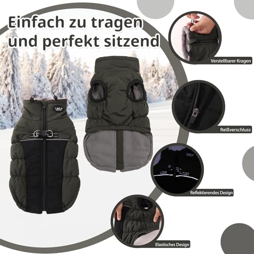 Savlot Wärme hundemantel Winddicht hundejacke Reflektierend hundemantel für kleine Hunde Hundemantel Grosse Hunde Mit Reißverschlussl Mit Reißverschluss Grün M