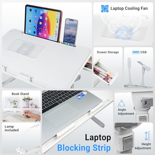 Image of iXTRA Adjustable Laptop Lap Desk with Cooling Fan USB Light for Adults 56x32cm,White